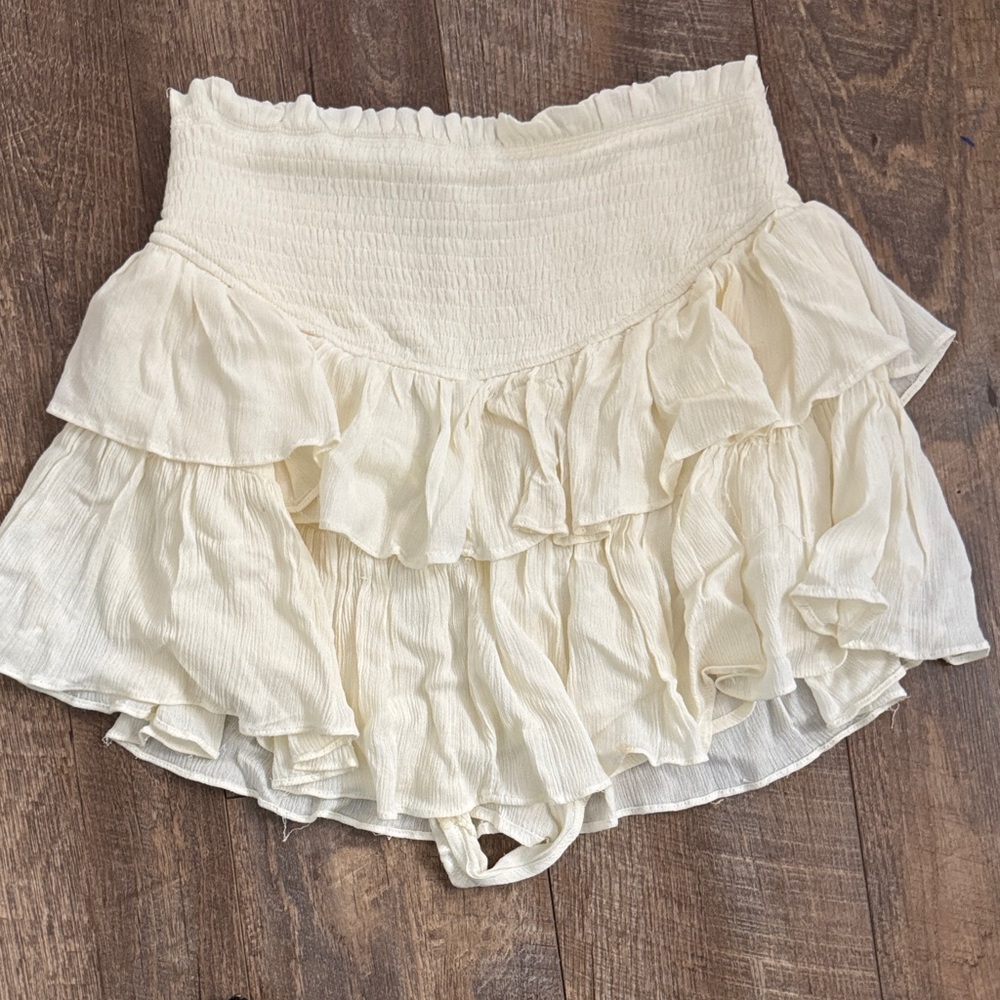 Mustard Seed Cream Ruffle Skort with Smocked Waist